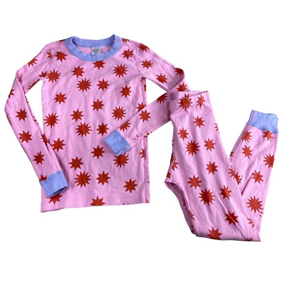 Hanna Andersson Pink Stars Long Sleeve Pajamas 2 Pc Set Girls Sz 140 10 - Picture 1 of 4
